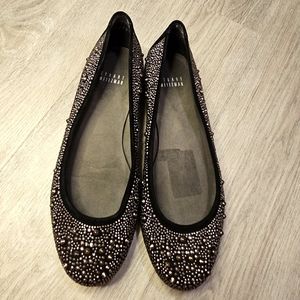 Stuart Weitzman Black Embellished Flats